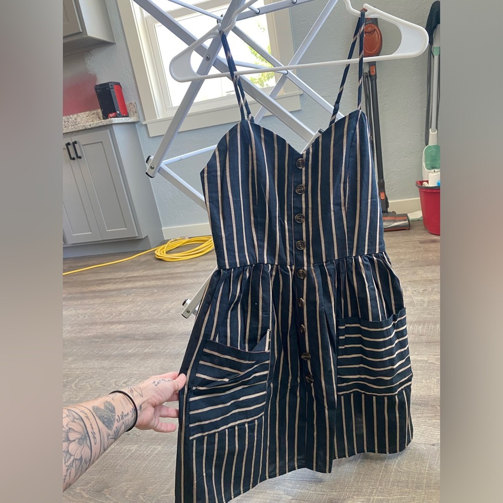 Stripped navy blue/red/cream color mini dress